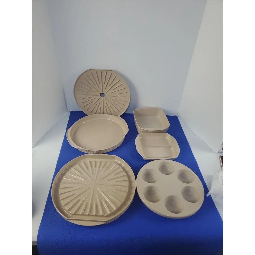 Vtg Micro Ware Microwave 6 Piece Lot Anchor Hocking Meat Bacon Muffin
